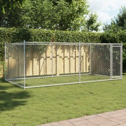 Gossi cusca pentru caini cu usa, gri, 4x2x1,5 m, otel galvanizat