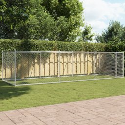 Gossi cusca pentru caini cu usa, gri, 6x2x1,5 m, otel galvanizat