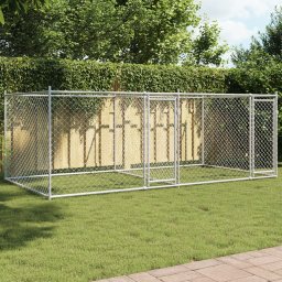 Gossi cusca pentru caini cu usi, gri, 4x2x1,5 m, otel galvanizat