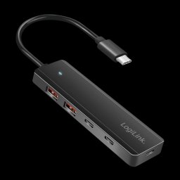 LOGILINK Ultra subţire USB-C hub. 4 port. 2x USB-A. 2x USB-C. negru