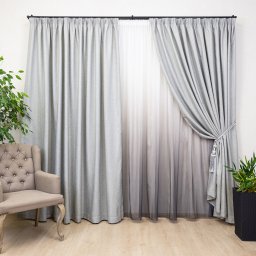 Set 3 piese, doua draperii Hiko Blackout Lux gri deschis si o perdea New Degradee, cu rejansa