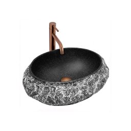 REA-U0634 - Lavoar pentru blat MIKA GABRO 38x50 cm, negru/imitație de piatră