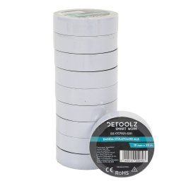 Set 10 benzi izolatoare Detoolz albe 19 mm x 20 m, pentru izolatii si marcaj