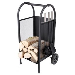 Carucior suport pentru lemne de semineu cu set unelte, otel, 81 cm