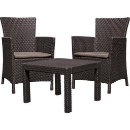 Set mobilier terasa Allibert Rosario cu 2 fotolii si masa, maro