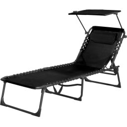 Sezlong reglabil cu copertina CONOPEUM, negru, 188×56×28 cm