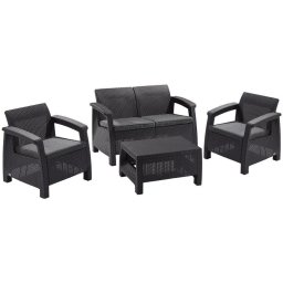 Set mobilier terasa Allibert Corfu, 4 piese, grafit/cool gray, ratan