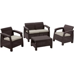 Set mobilier terasa Keter Corfu 4 piese, maro/oat, cu perne