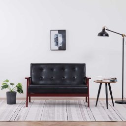 Canapea cu 2 locuri, negru, piele ecologica GartenMobel Dekor