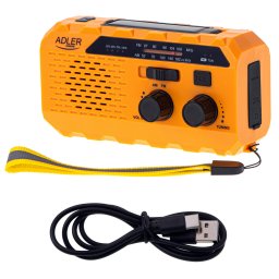 Radio cu acumulator si manivela, Adler, 1200mAh, FM/AM, Portocaliu