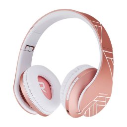 Casti Wireless Over-Ear Pentru Copii, PowerLocus P1, Protectie auz 85db, Microfon, Wireless, Bluetooth 5.3, Compatibilitate universala pentru iPhone, Android, Laptop, PC, Gold Rose