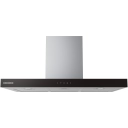 Hota decorativa Heinner HDCH-MD90TIX, 90cm, design "t-shape", 800 m³/h, 4 trepte de viteza, motor: 1 x 250w, lumina led: 2 x 1.5w, 3 filtre aluminiu, control touch, diametru tub evacuare: 150mm, Inox+Sticla Neagra