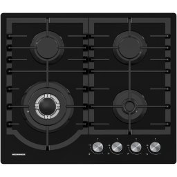 Plita incorporabila Heinner HBH-M447IWFGBK, Gaz, 4 arzatoare, Gratar fonta, Wok, Aprindere electrica, Dispozitiv de siguranta, 60 cm, Sticla neagra