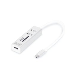 Hub USB cu Cititor de Carduri Digitus DA-70243, USB-C, 3 porturi USB 2.0, SD/MicroSD, Aluminiu