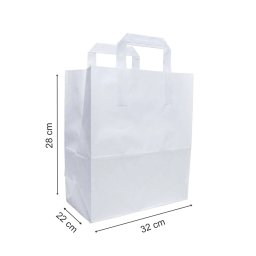 Pungi din hartie alba 80g, cu maner banda, 32+22 x 28cm