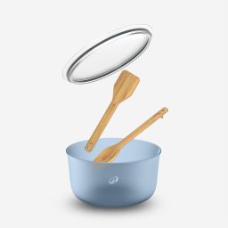 Salatieră din plastic de 3,5 L cu capac și tacâmuri din lemn, 4 elemente