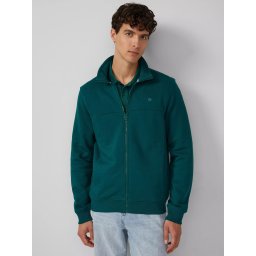 s.Oliver Bluza barbati cu guler inalt si fermoar, Regular fit, Verde (SELECTATI MARIMEA: S)