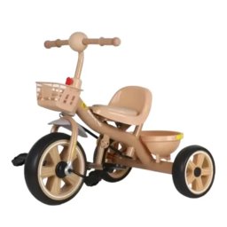 Tricicleta cu suport pentru picioare, NBW, roti silentioase EVA si doua cosuri, 2-5 ani, Crem