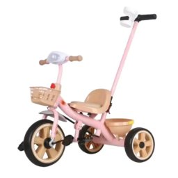 Tricicleta cu maner parental detasabil, NBW, roti silentioase EVA si doua cosuri, 2-5 ani, Roz
