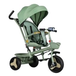 Tricicleta copii 4in1 cu maner parental, Pozitie de somn, Copertina, Verde, 1-5 ani