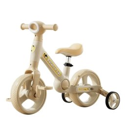 Bicicleta 2 in 1 transformabila 10 inch cu roti ajutatoare si far LED, NBW, 2-4 ani, Crem