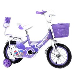 Bicicleta 14 inch cu doua locuri, NBW, roti ajutatoare, frane si cos de jucarii, 3-6 ani, Mov