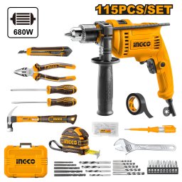 Bormasina 680W cu Trusa Accesorii 115 piese , Multifunctionala, cu percutie