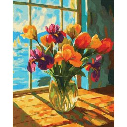 Set pictura pe numere, cu sasiu, Flori si valuri, 40x50 cm