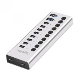 HUB USB-A/type C 3.2 la 8 x USB type C + 2 x USB-A cu switch ON/OFF Aluminiu, Logilink UA0448