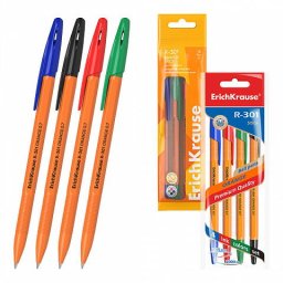 Accesorii birotica Set 4 Pix ErichKrause R-301 Stick Orange 0.7, ink color: blue, black, red, green tipla, amb. 24/24/ /288