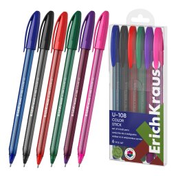 Accesorii birotica Set 6 pixuri ErichKrause U-108 Stick Color 1.0, Ultra Glide Technology, amb. 24/24/ /288