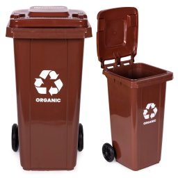 Coș de gunoi 120 l maro, cu roți de cauciuc