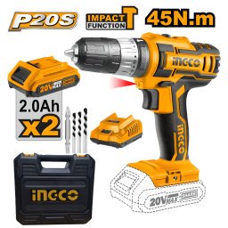 Bormasina 20V cu Impact si Reglaj , 2 Acumulatori, Mandrina Fara Cheie, Cuplu 45Nm