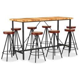 Set de bar 9 piese lemn masiv de acacia piele naturala si panza GartenMobel Dekor