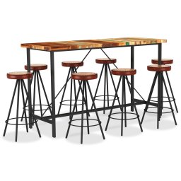 Set de bar 9 piese lemn masiv reciclat piele naturala si panza GartenMobel Dekor