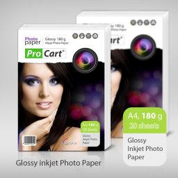 Hartie foto A4 glossy 180 g, Procart, 20 coli pentru imprimanta inkjet