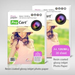 Hartie foto autoadeziva mata Procart A4, 20 coli, 120/80 g/mp pentru imprimante inkjet