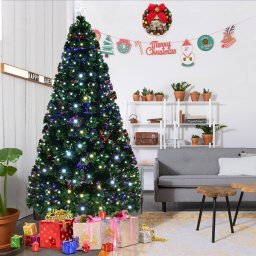 Brad artificial de Craciun 210 cm cu fibra optica si LED-uri multicolor