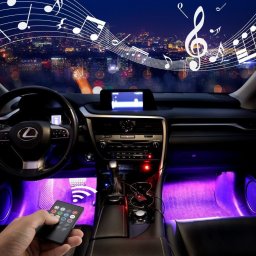 Kit lumini LED RGB pentru interior auto cu senzor de sunet, 4 benzi 12V, IR