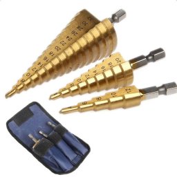 Set 3 burghie conice in trepte din otel, cu marcaje pentru gauri precise