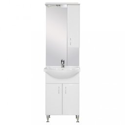 Set mobilier baie Leziter Bianca Plus 55, alb lucios, cu oglinda si lavoar, dreapta
