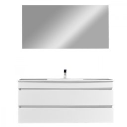 Set mobilier baie suspendat Leziter Cube 120 cu lavoar ceramic si oglinda, alb lucios