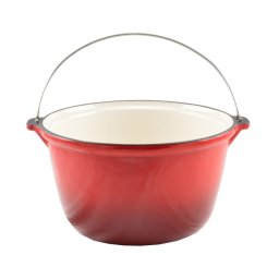 Ceaun din fonta emailata 5 L, rosu, pentru foc deschis si jar