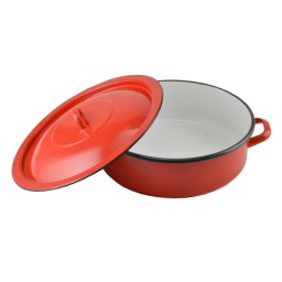 Cratita emailata rosie cu capac, 10 L, Ø34 cm, otel emailat