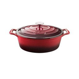 Cratita ovala din fonta emailata cu capac, 29 cm, 4,75 L, rosie La Cuisine