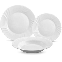 Set masa 19 piese din sticla opal Ebro Luminarc, farfurii si bol salata