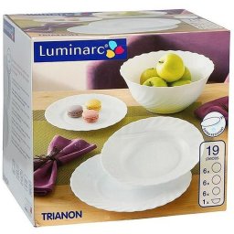 Set de masa Luminarc Trianon, 19 piese din opal alb, farfurii si bol salata