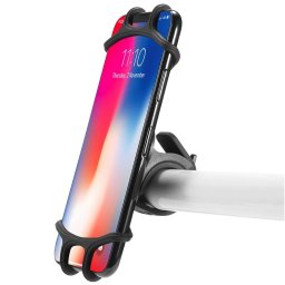 Suport telefon pentru bicicleta din silicon, universal 4–7 inch, montare pe ghidon, negru
