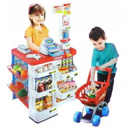 Set supermarket pentru copii cu casa de marcat, carucior si 24 accesorii (82 cm)