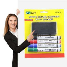 Set 4 markere whiteboard Procart cu burete, uscare rapida, varf 1,3 mm